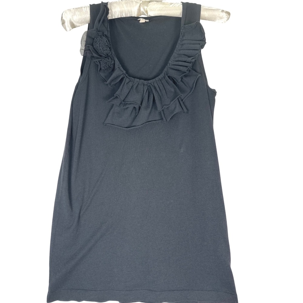 J.Crew Tank Top Women's S Black Rosette Ruffle Coquette Romantic Office Chic - Picture 2 of 9